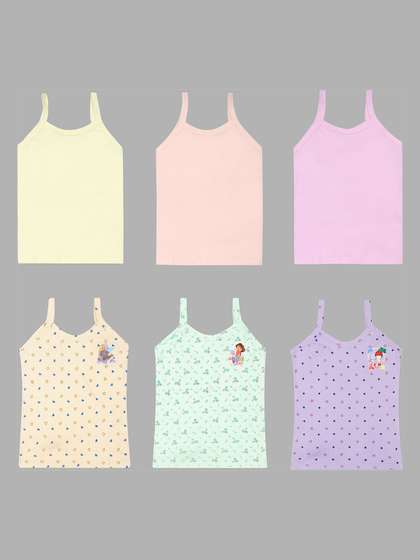 CARELOVE Girls Pack Of 6
                    Printed Non Padded Pure Cotton Camisoles