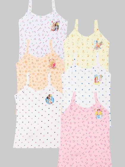 CARELOVE Girls Pack Of
                      6 Assorted Cartoon Characters Printed Pure Cotton
                      Camisoles