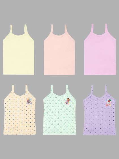 CARELOVE Girls Pack Of
                      6 Printed Pure Cotton Camisoles