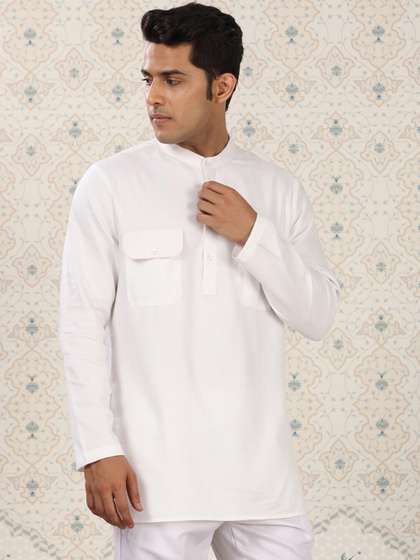 Ode by House of
                        Pataudi Band Collar Pure Cotton short Kurta