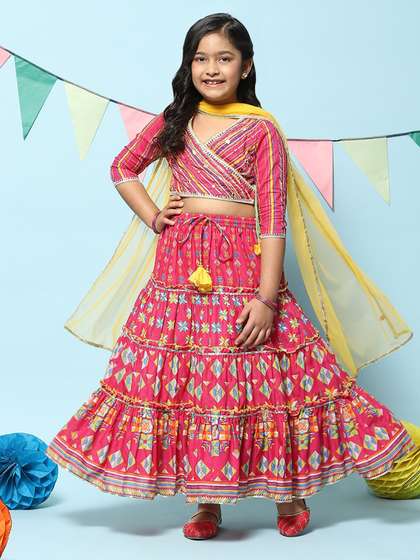 Biba Girls Geometric
                    Printed Ready to Wear Lehenga & Blouse With
                    Dupatta