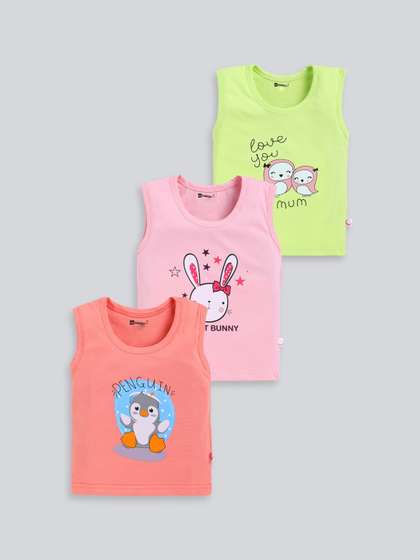 MooNKids Infant Kids
                    Pack Of 3 Printed Cotton Basic Vests