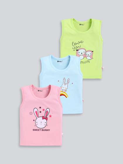 MooNKids Infant Kids
                    Pack Of 3 Printed Cotton Basic Vests