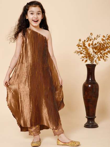 PICCOLO Girls One
                      Shoulder Accordion Pleated Kurta With Trousers
