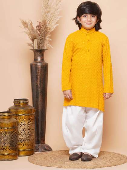 Aj DEZInES Boys Ethnic
                    Motifs Embroidered Pure Cotton Kurta With Salwar