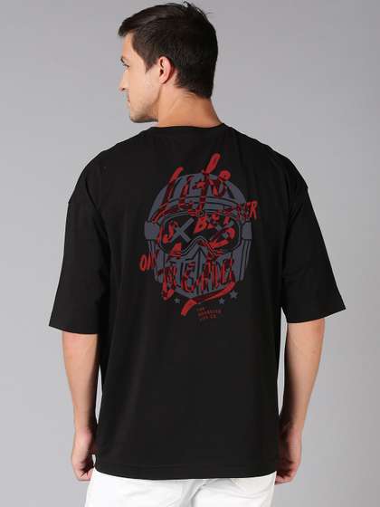 Roadster Black Graphic Printed Pure Cotton Oversized T-shirt