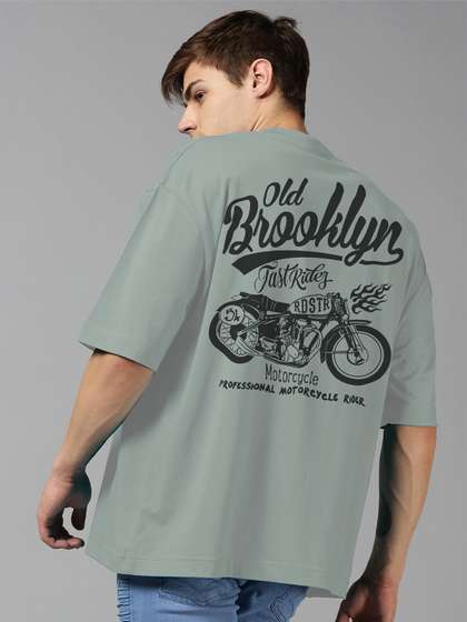 Roadster Grey Typography Printed Pure Cotton Oversized Tshirt