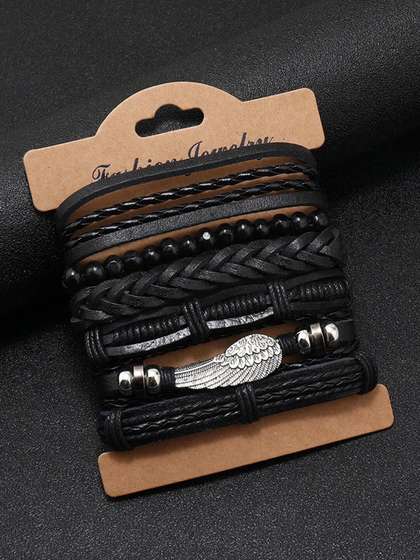 YouBella Men Set Of 6
                    Leather Wraparound Bracelet
