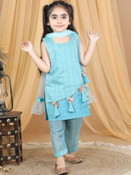Here&Now X Kinder
                    Kids Girls Embroidered Regular Pure Cotton Kurti
                    with Palazzos