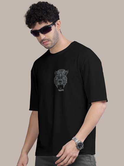 BULLMER Graphic
                          Printed Round Neck Oversized Cotton T-shirt