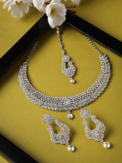 Sukkhi Rhodium
                        Plated AD Studded Choker Necklace Jewellery Set