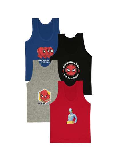 Bodycare Boys Pack Of 4
                    Spiderman Printed Assorted Cotton Innerwear Vests