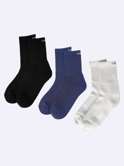 Air Garb Pack of 3
                      White and Blue and Black Crew Length Cotton
                      Breathable Socks