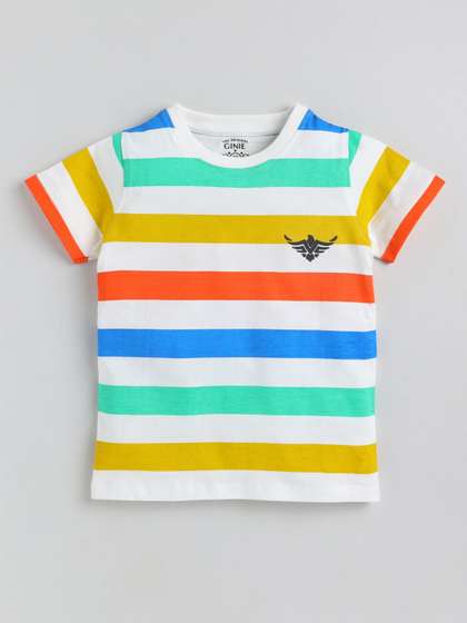 Ginie Boys White
                      Striped Pockets T-shirt