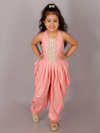 LIL DRAMA Kids Girls
                      Halter Neck Floral Foil Printed Basic Jumpsuit