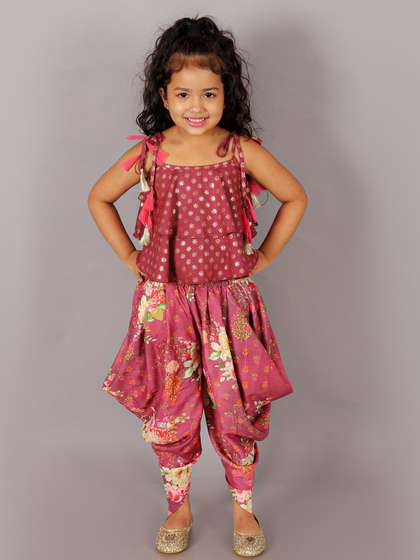 LIL DRAMA Girls
                        Printed Top With Dhoti Pants