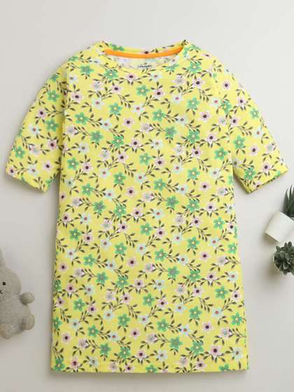 KiddoPanti Girls Floral
                    Printed Pure Cotton T-shirt Nightdress
