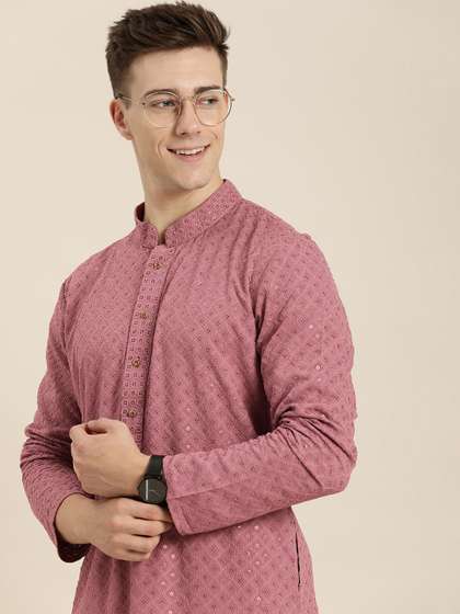 HERE&NOW Men
                          Ethnic Motifs Embroidered Chikankari Kurta