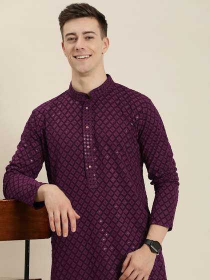 HERE&NOW Men
                        Ethnic Motifs Embroidered Chikankari Kurta