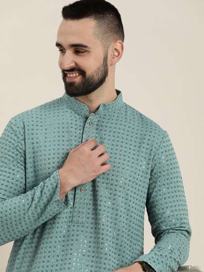 HERE&NOW Men Geometric Embroidered Kurta