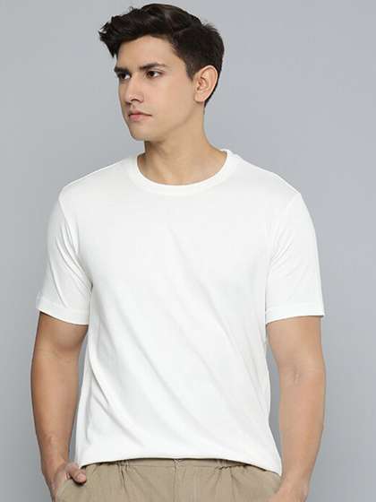 Mast & Harbour White Round Neck Regular Fit Cotton T-shirt