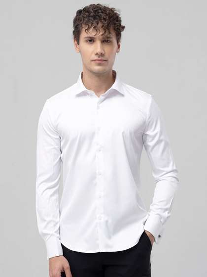 Snitch White Classic
                        Slim Fit Satin Cotton Casual Shirt