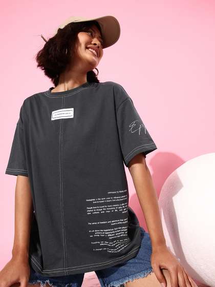 The Roadster Life
                          Co. Typography Printed Drop-Shoulder Sleeves
                          T-shirt