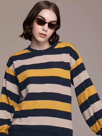 The Roadster Life
                        Co. Striped Drop-Shoulder Round Neck T-shirt