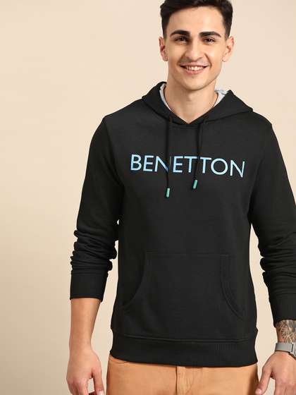 United Colors of
                          Benetton Men Pure Cotton Printed Hooded
                          Sweatshirt