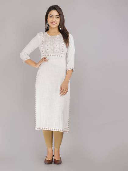 KALINI Thread Work Detail Yoke Design Straight Kurta