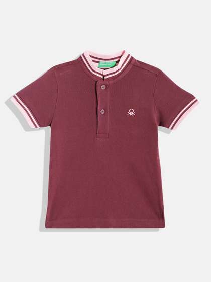 United Colors of Benetton Boys Mandarin Collar Pure Cotton T-shirt