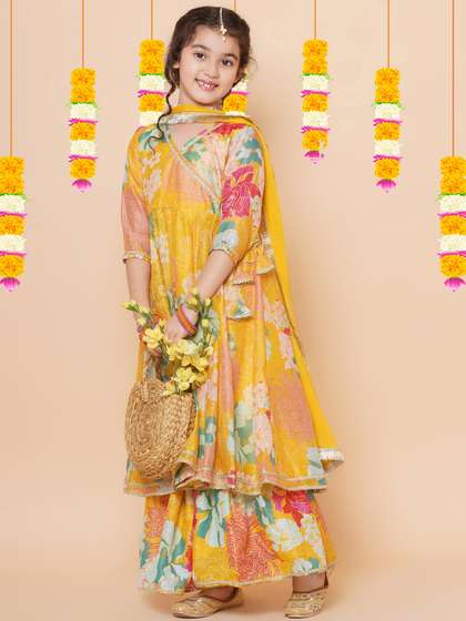 Bitiya by Bhama Girls
                    Floral Printed Angrakha Anarkali Kurta & Sharara
                    with Dupatta