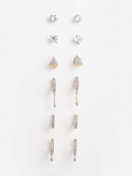 DressBerry Set Of
                          6 White Gold-Plated Contemporary Studs
                          Earrings
