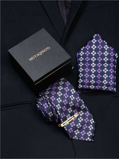 MUTAQINOTI Men Checkered
                    Silk Accessory Gift Set