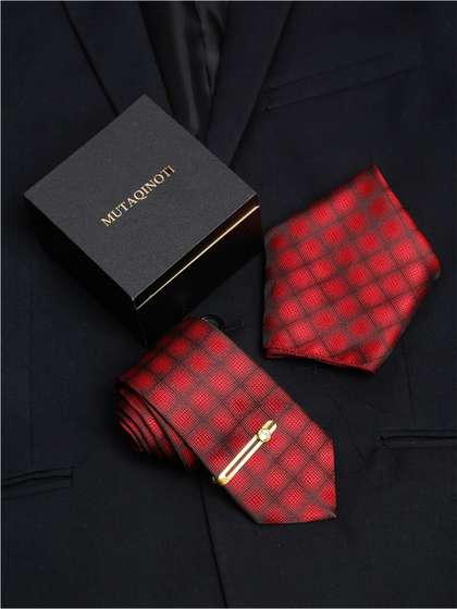 MUTAQINOTI Men Checks
                    Silk Necktie Accessory Gift Set