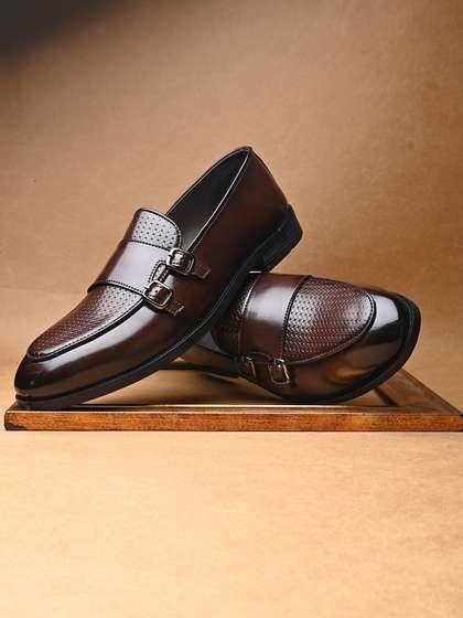 House of Pataudi Men
                      Textured Formal Monk Shoes