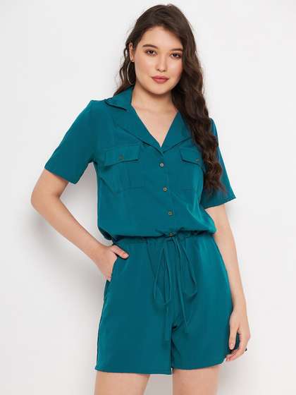Color Cocktail Shirt
                        Collar Jumpsuit