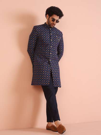 KISAH Men
                        Self-Design Cotton Indowestern Sherwani Set