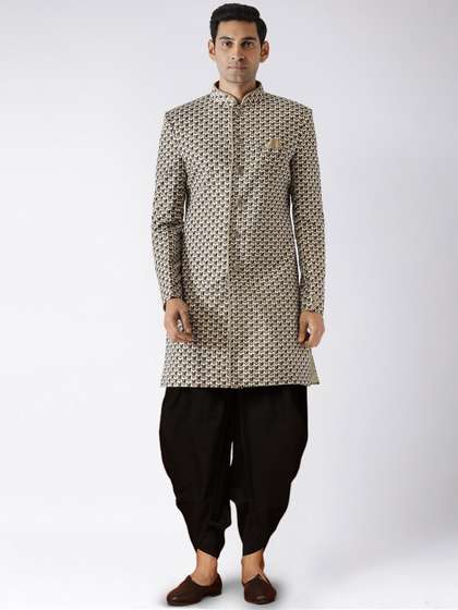 KISAH Men Printed
                        Cotton Indowestern Sherwani Dhoti Set