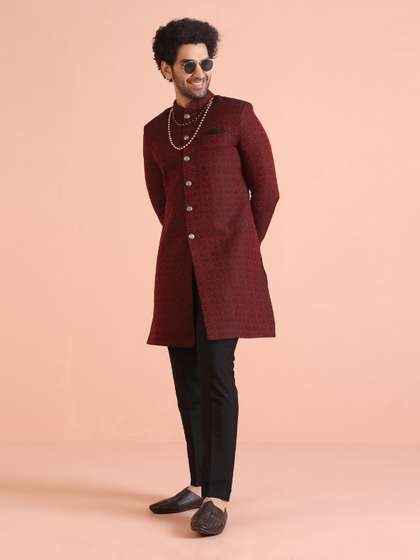 KISAH Men
                        Self-Design Cotton Indowestern Sherwani Set