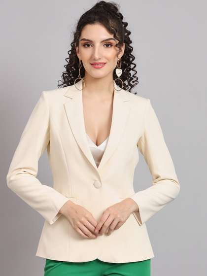 PowerSutra Women Off
                        White Solid Single Breasted Formal Blazer