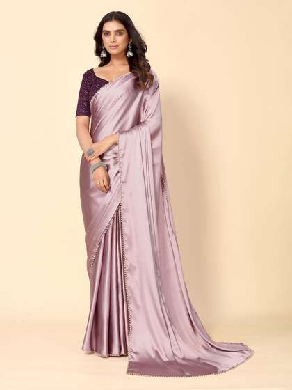 HERE&NOW
                        Embellished Beads and Stones Satin Saree