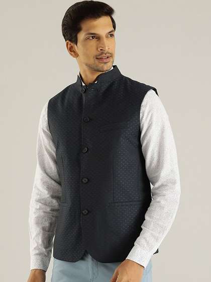 Indian Terrain Solid Woven Nehru Jacket
