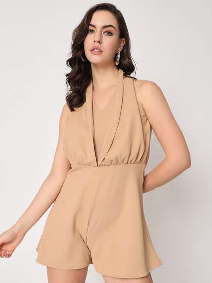 Zastraa
                        Nude-Coloured Halter Neck Playsuit