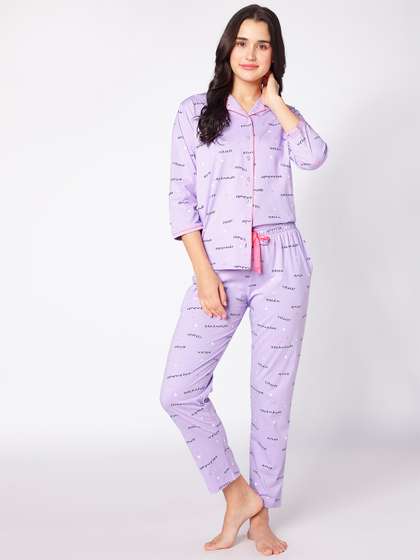 beebelle Lavender
                        & Pink Typography Printed Night suit