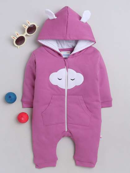 BUMZEE Infant Girls
                      Printed Hooded Pure Cotton Romper