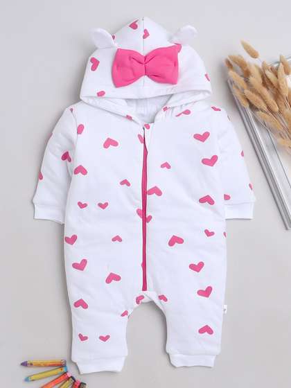 BUMZEE Infant Girls
                    Printed Hooded Pure Cotton Romper