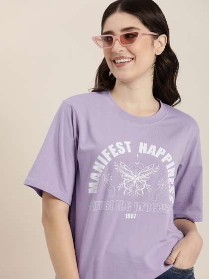HERE&NOW Round
                        Neck Typography Printed T-shirt