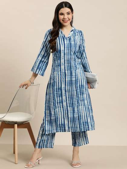 HERE&NOW Dyed Regular Pure Cotton Kurta with Trousers