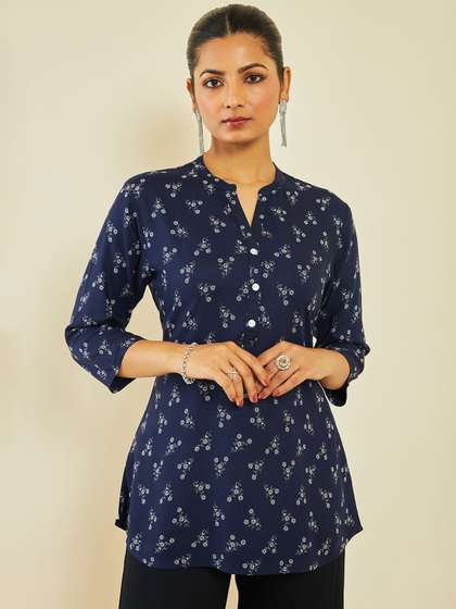 Soch Printed Mandarin Collar Kurti